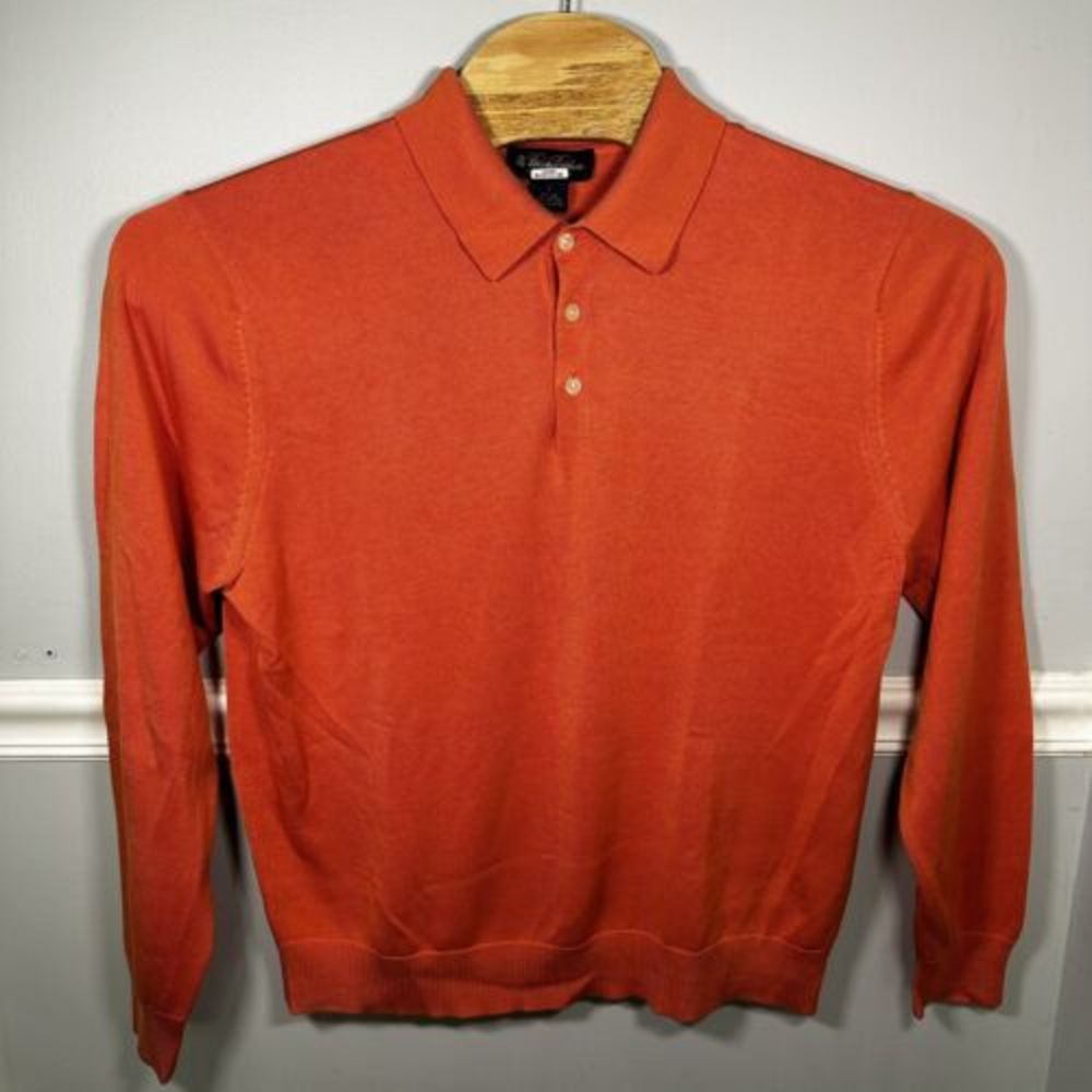 Brooks Brothers Country Club Large Orange‎ Silk/Cotton Polo Shirt Sweater Mens